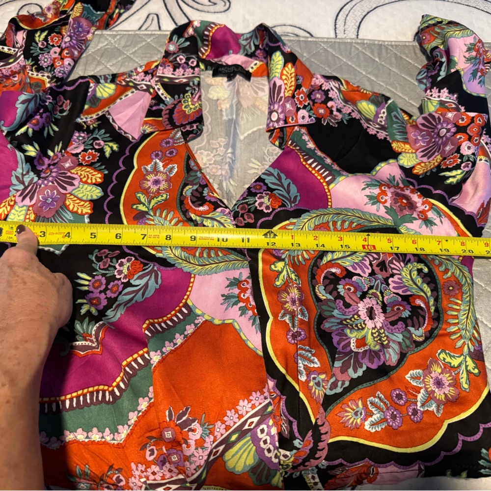 Rachel Zoe Multicolor Paisley Button-Front Blouse - Pink, Orange, Black, Green - Picture 9 of 10